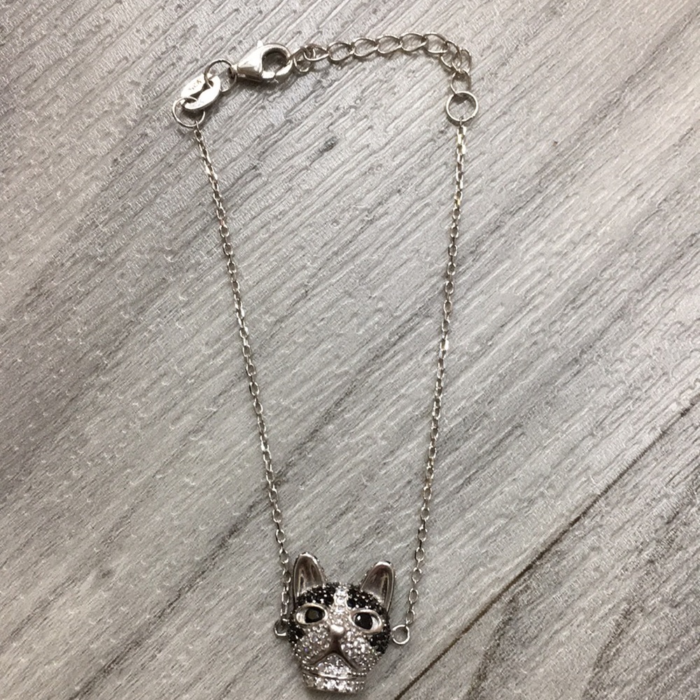 Sterling Silver Diamond cat adjustable bracelet